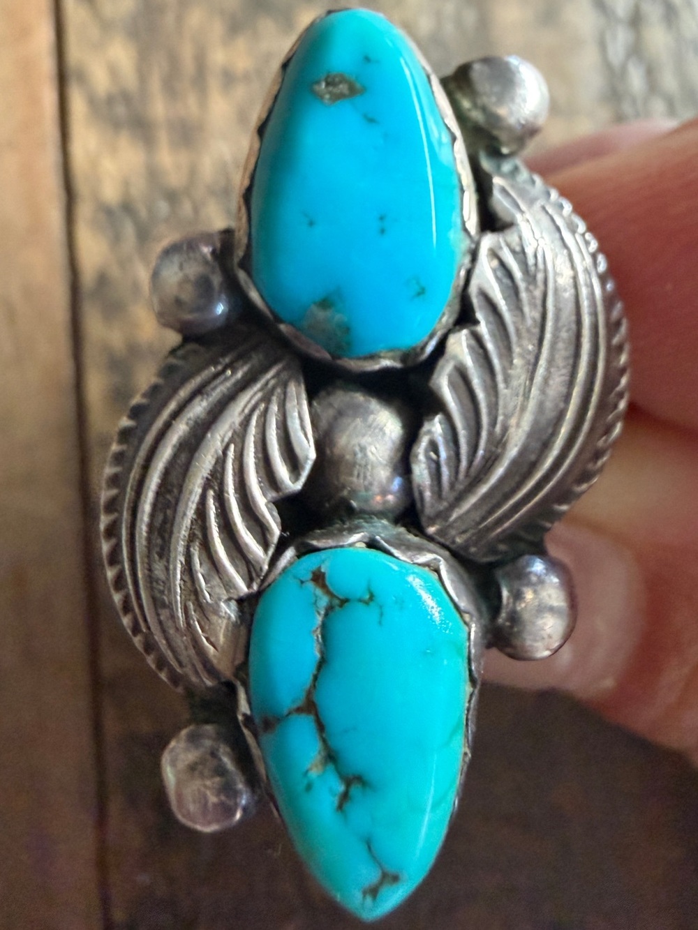 Vintage Zuni Handmade Simplicio Signed Turquoise Sterling Silver Ring